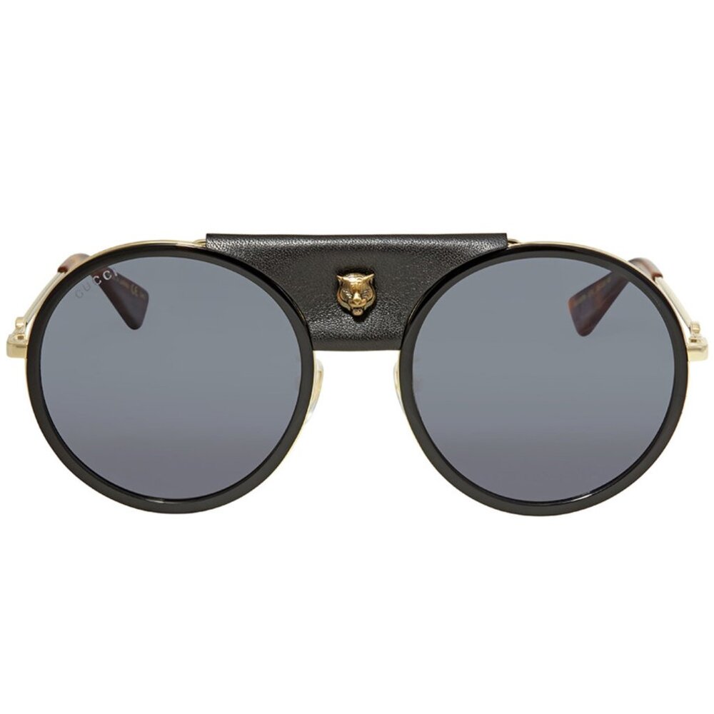 GUCCI SUNGLASSES GG0061S 016 ROUND FRAME AVIATOR LEATHER TIGER HEAD UNISEX